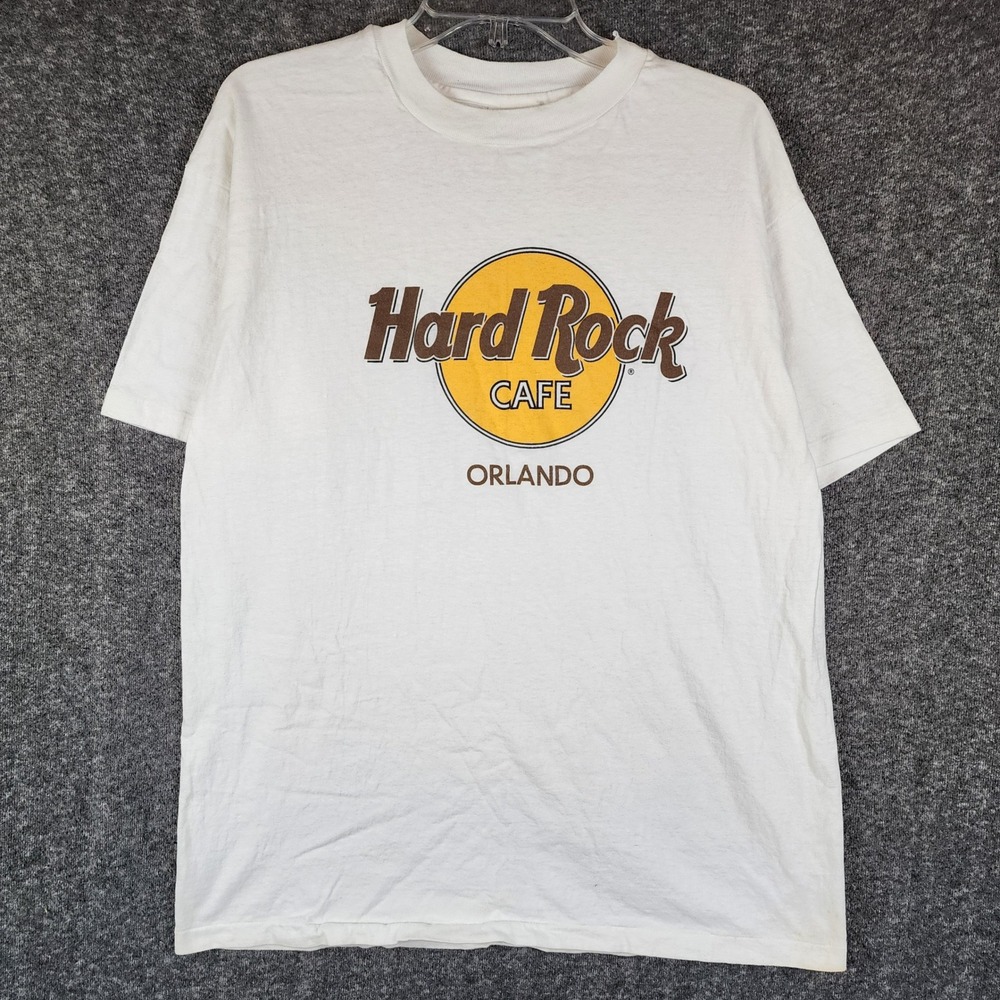 Hanes T-Shirt Mens XL Beefy-T Hard Rock Cafe Orlando White Single Stitch Hanes